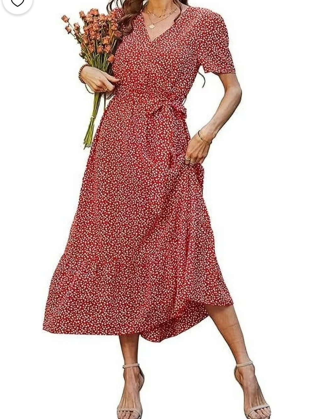 "NEW Pretty Garden" Red Floral Midi Wrap Dress - Womens "M"